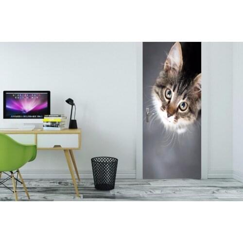 3D Cute Cat Customize Kids Door Mural Wallpaper mural Wall Print Decal Wall Deco Wall Mural Photo self adhesive door wrap