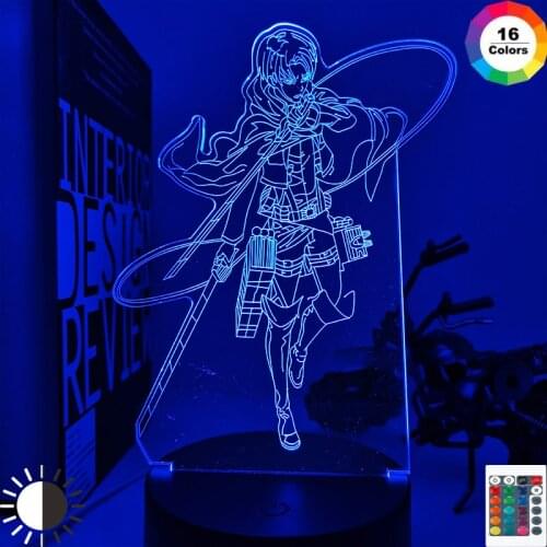 Attack on Titan Levi Ackerman Acrylic 3D Light Lamp Anime Figure LED Night Light Bedroom Table Lamp Kids Gifts Home Decoration