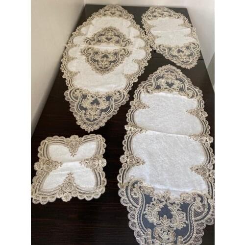 5 Parça Fransız Dantelli Kadife Salon Takımı