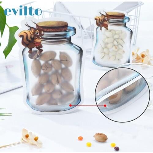 5pc Reusable Mason Jar Bottles Bags Portable Nuts Candy Cookies Bag Waterproof Seal Fresh Food Storage Bag Zipper Bags Organizer