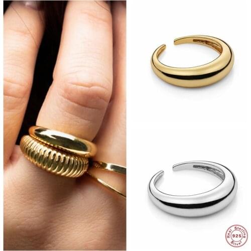 Aide 925 Sterling Silver Arc Moon Shape Adjustable Ring For Women Smooth Face Thick Opening Finger Rings Fashion Fine Jewelry
