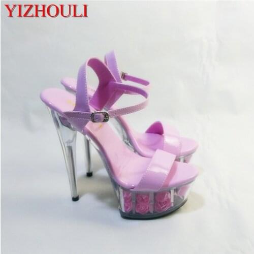 15cm New special price rose decoration high heel sandals, heels model props appeal, heel Dance Shoes