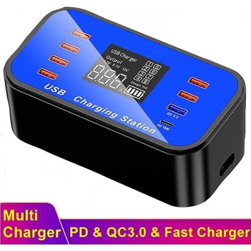 Tongdaytech Multi USB Fast Charger For IPhone 11 Pro XS Max LCD Display 8 Port USB Quick Charge Carregador For Samsung S20 S10
