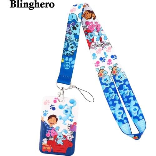 CB839 Cartoon Blue Dog Cute Lanyard Keychain Key Badge ID Cell Phone Rope Neck Straps With Card Holder Cover