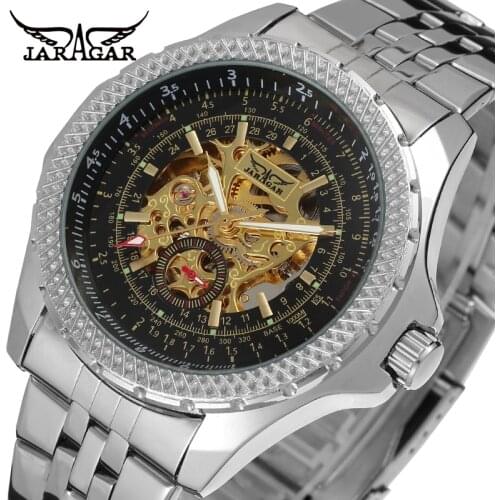 Jarager Hot Sale Automatic Skeleton Stainless Steel Business Men Watches Simple Luxury Large Dial Sports Mechanical Wristwatch