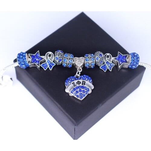 DOUBLE NOSE New Arrival Greek Letters Sorority Zeta Phi Beta European Bead Bracelets ZPB Label Sign Jewelry For College Union