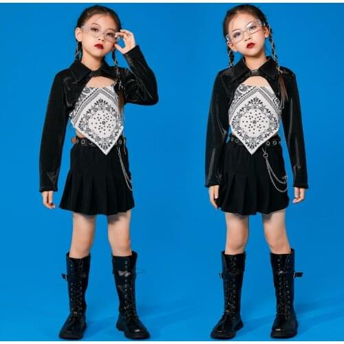 Jazz Modern Dance Costumes Black Sleeved Hiphop Dancers Outfits Performance Costumes Hip Hop Clothes Street Dance Wear DQS7603