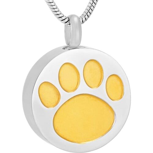IJD9738 Solid Back and Golden Cremation Locket Paw Engraving Pet Dog Ashes Holder Funeral Urn Stainless Steel Jewelery