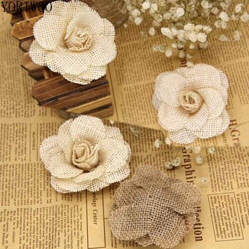 YORIWOO 5pcs Jute Burlap Flowers Vintage Christmas Flower Merry Christmas Decorations For Home 2020 DIY Craft Xmas Tree Ornament