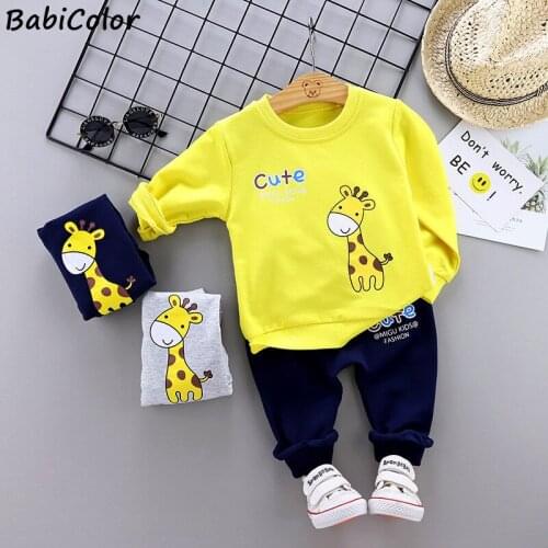 Boys Clothes Set Giraffe Sweatshirt + Pants 2 Piece Outfit Spring Autumn Kids Sport Suit Children Clothing 1-5 Years Fashion set