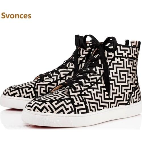 New Stripped Unisex Casual Sneakers Black&White High Top Lace-up Comfortable Footwear Mens Boots Platform Ankle Boots Shoes Man