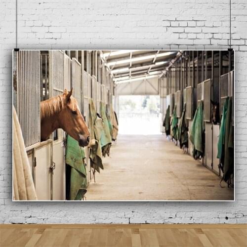 Laeacco Old Rural Farm Horses Stable Wooden Way Party Child Baby Portrait Scenic Photo Background Photography Backdrop Photocall