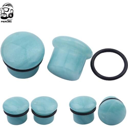 Fashion 2 Pcs Natural Amazonite Stone Ear Plug and Tunnels Single Flared Earring Piercings Ear Gauges Kit Expander Body Jewelry