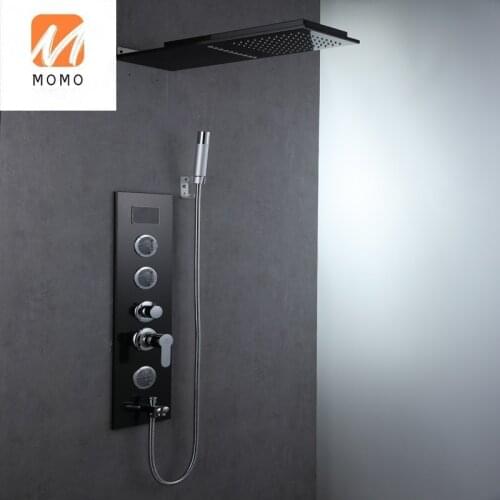 Brass black hot and cold rainfall home hotel digital panel bath shower faucet set
