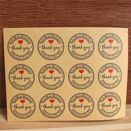 60Pcs Diameter 3cm Thank You Love Self Adhesive Stickers Kraft Label Sticker For child Hand Made Gift Cake Candy Paper Tags