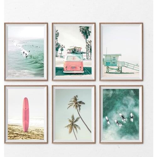 Sea beach Palm Tree Seascape Wall Art Canvas Painting surfboard Nordic Posters And Prints Wall Pictures For Living Room Decor