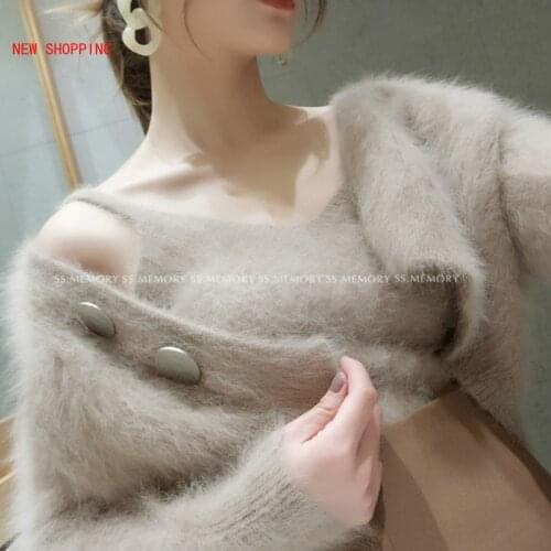Elegant New Arrival Mink Cashmere Winter Women Knitted Long Sleeve Cardigan Coat Crop Sweater Slim Fit