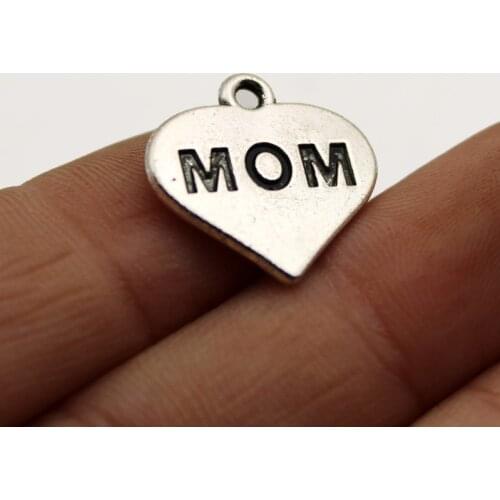 20pcs Wholesale Price Heart Mom Charms 16*16mm Antique Silver Plated Pendant For Handmade Jewelry Accessories