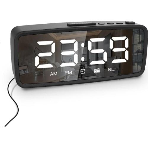 Adjustable Alarm Clock Electronic Mirror Radio LED Time Display