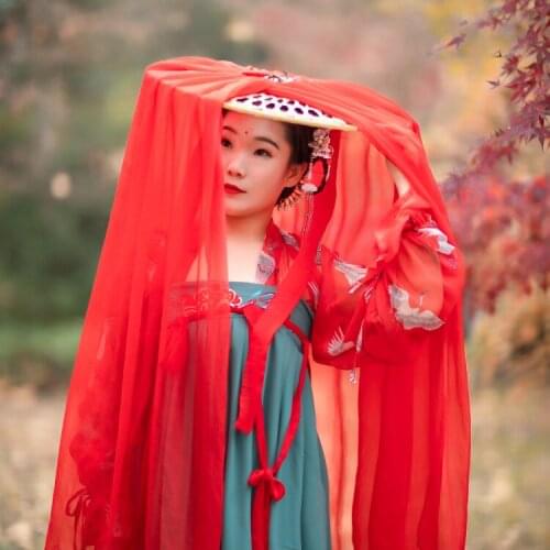 Tian Guan Ci Fu Xie Lian Cosplay Prop Embroidered Crane Headpiece Ancient Chinese Swordlady Bamboo Hat Chiffon Veil MuLi Hat