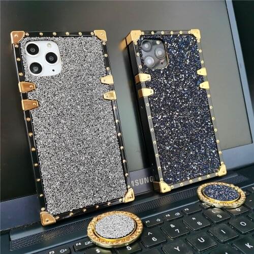 Luxury Bling Ring Stand Glitter Particles Soft Vintage Square Cover Phone Case for LG Stylo 6 7 5 Stylo6 Stylo4 K51 K61 Stylo 4