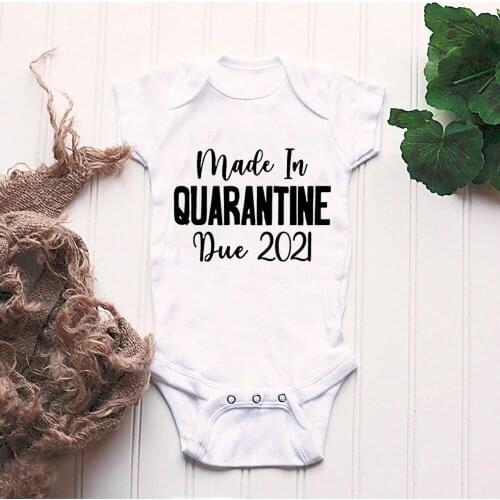 Made in Quarantine Due 2021 Funny Toddler Bodysuits Short Sleeve Letter Print Infant Romper Tiny Boy Girl Baby Clothes Dropship