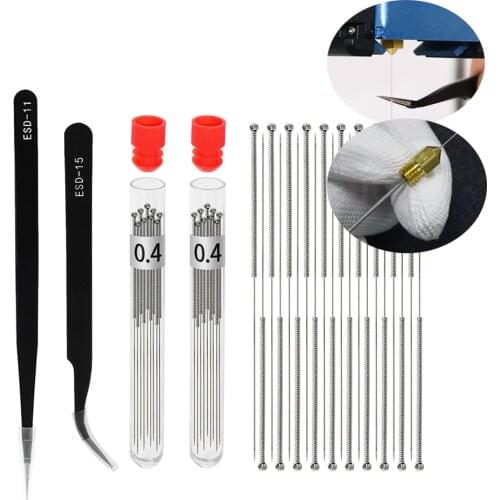 20PCS/Lot 3D Printer Parts Nozzle Cleaner needle Bendable Drill Bit + Tweezers for Cleaning 0.4mm Nozzle for Extrusion Ender 3