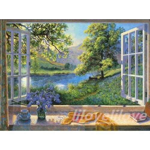 Rhinestone Window scenery Full square round 5d diamond Painting cross stitch diamond embroidery natural landscape decor FG1945