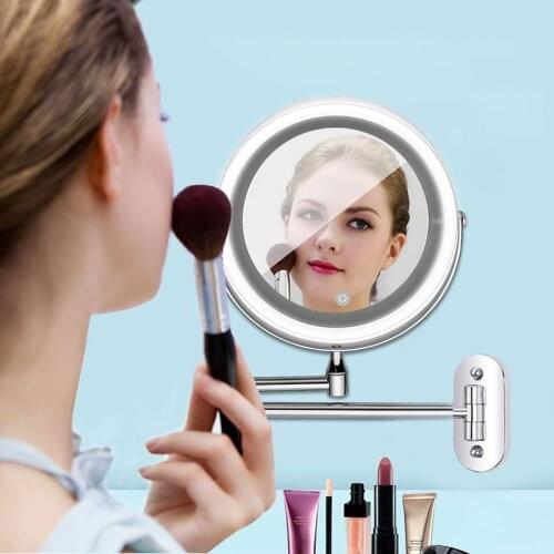 Led Mirror Make up Mirror with Touch Dimming Led Light Double Sided 1X 10X Magnifying Wall Mount Cosmetic Makeup Led Mirror