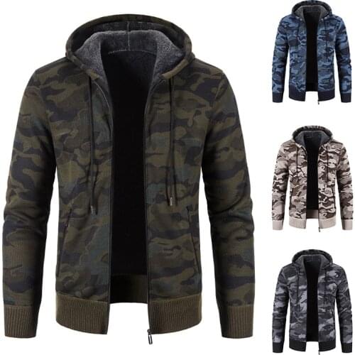 Mens Fashion Camouflage Sweater Knitted Fall Winter Fleece Thick Warm Wool Sweaters Coat Hoodie Pullover Zipper Cardigan Jacket