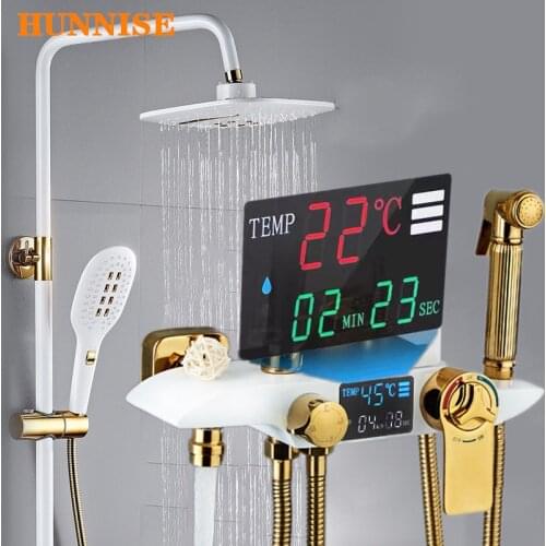 Thermostatic Shower Set 38 Temperature Display Bathroom Shower System Solid Brass Bathroom Mixer Faucet Digital Shower Set