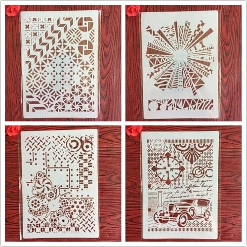 4pcs / set A4 Peculiar pattern Stencils Painting Coloring Embossing Scrapbook Album Decorative Template for walls Mandala