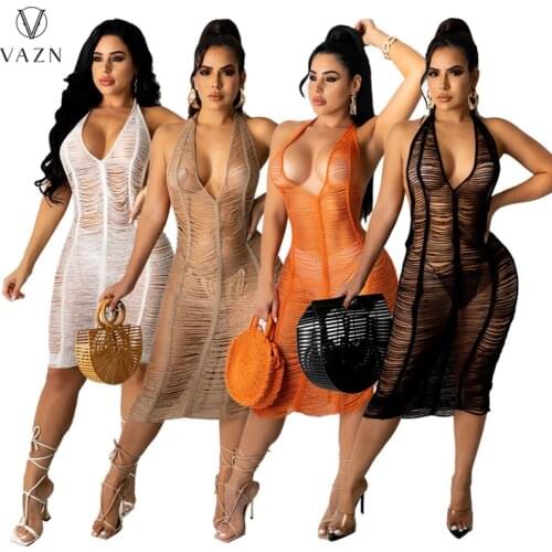 VAZN Top Quality 2021 Party Cocktail Pleated Solid Dress Women Elegant Fashion Mini Dress Slim Dress Club Birthday Shinny Dress