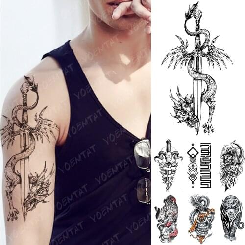Waterproof Temporary Tattoo Sticker Dragon Sword Warrior Flash Tattoos Sheep Goat knight Body Art Arm Fake Tatoo Women Men