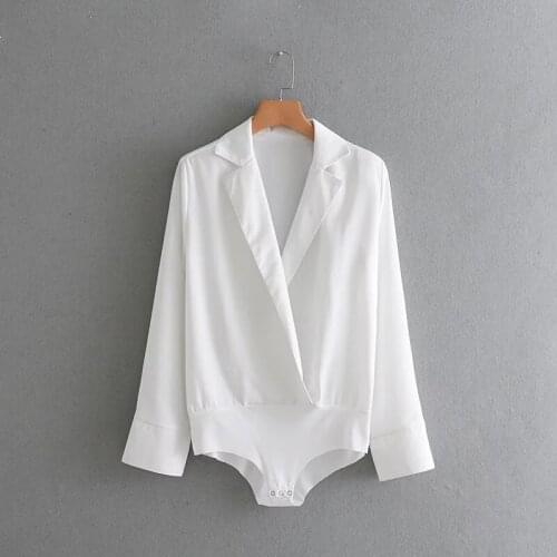 Women jumpsuit blouse tops fashion sexy suit collar long sleeve solid shirt ladys blouse bodysuit womens clothing