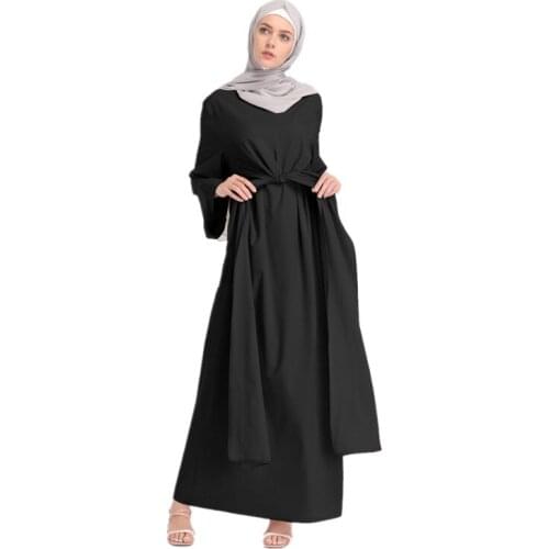 Womens Muslim Dubai Loose Sashes Abayas Arab Women Fashion Dress Arabic Turkish Kaftan Female Clothing