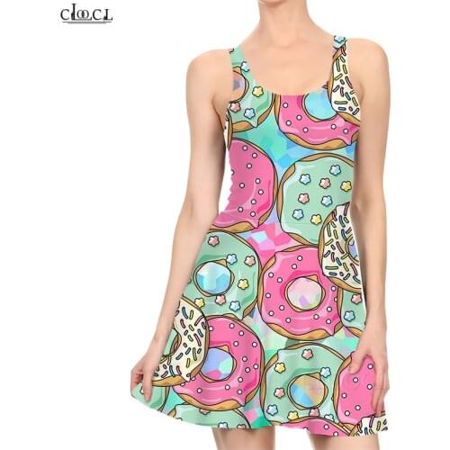 CLOOCL Newest Delicious Food Donuts 3D Print Summer Dresses Casual for Women Dress Sleeveless Party Sexy Slim Beach Dress