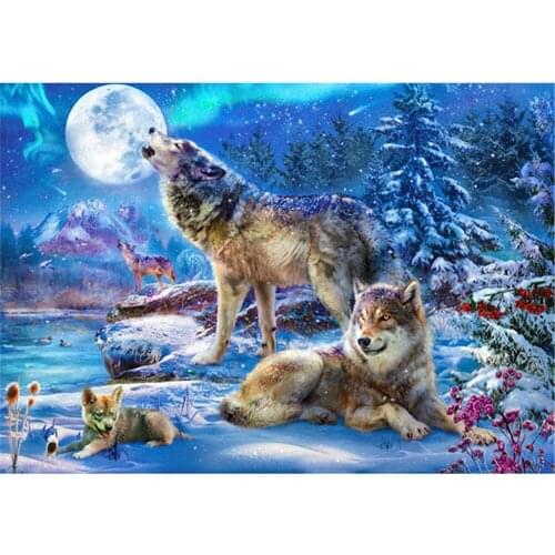 Animals Winter Wolf DIY 11CT Cross Stitch Embroidery Kits Needlework Craft Set Printed Canvas Cotton Thread Home Sale