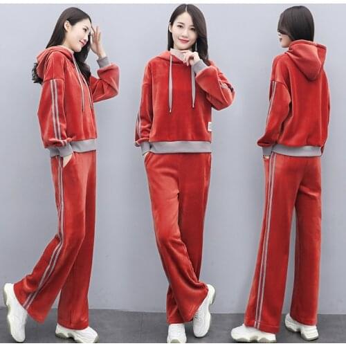 Winter Thick Velvet Women Sportswear Tracksuit Loose Warm Hoodie female Running Jogger Outfit Workout Casual Set Sport Suit 2PCS