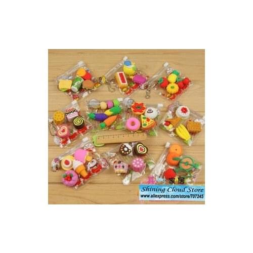 1bag/lot Cartoon PVC bag simulation eraser/food /tool/animal erasers/creative stationery /10model for choice