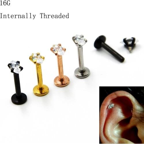 2pcs Marquise Gem Internally Threaded Labret Lip Ring Studs Ear Helix Tragus Cartilage Earring Lip Piercing Jewelry 16g
