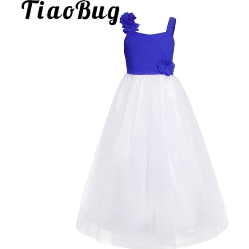 2020 Beautiful Girls Chiffon Mesh Sleeveless 3D Flower Girl Dress Ball Gown Princess Pageant Elegant Wedding Party Dress SZ 4-14