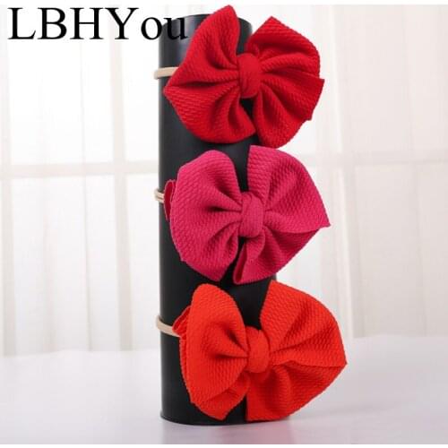 3pcs/lot Baby Girls Messy Big Bows Nylon Headwraps Super Soft Elastic Toddler Girls Knot Hairbands Baby Head Bands