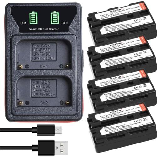 4 Pcs NP-FM50 NP FM50 FM55H Camera Battery + LED Dual USB Charger with type-C port for Sony NP-FM51 NP-FM30 NP-FM55H DCR-PC101