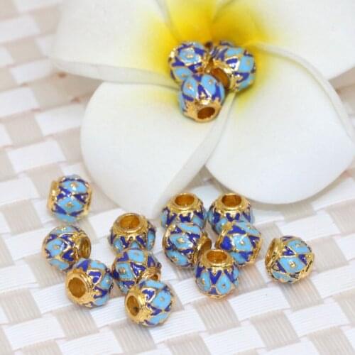 5pcs 18 style exquisite cloisonne accessories round flower barrel butterfly carved enamel spacer beads gold-color finding B2469