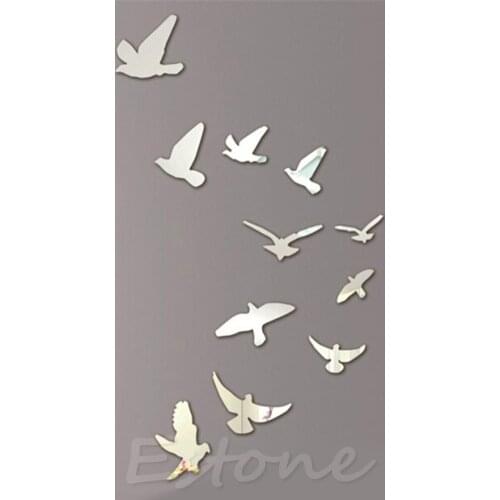 DIY Acrylic 3D Birds Mirror Effect Wall Sticker Decal Modern Home Decoration Dropship