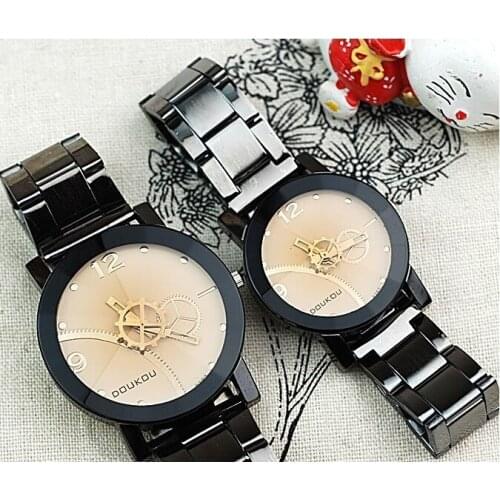 TOP Gear wheel Stainless Band Watch lady man Big small size metallic Black ladies women men retro wristwatch Student A304