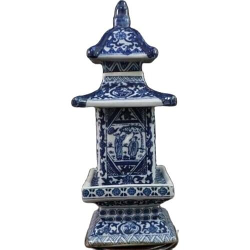 Jingdezhen porcelain tower jar with blue and white figure pattern Collect ornaments