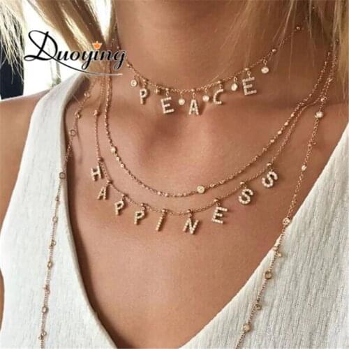 DUOYING Zircon Pave Letter Necklaces Personalized Custom Name Necklaces with names Balls Chain Necklaces NLK120 6mm Letters