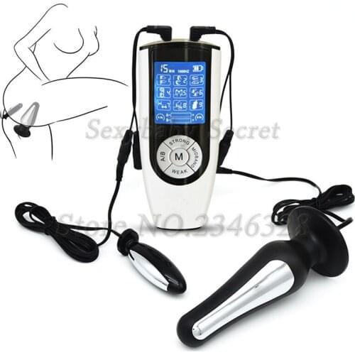 USB Charging Electric Shock Double Anal Plug Electro Shock Vagina Anus Buttplug Kit Adult Sex Toys for Man Women Couples